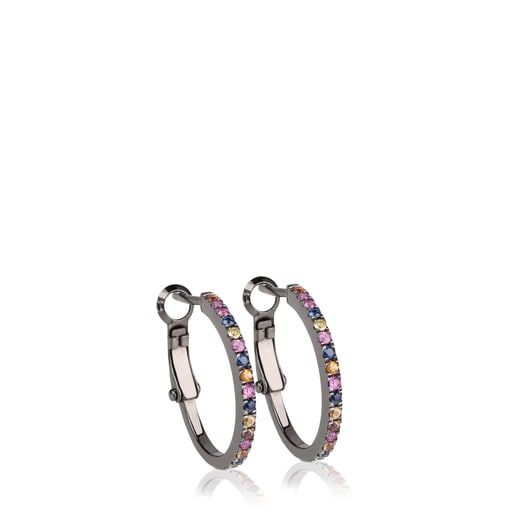 Oxidized Silver TOUS Fantasy Earrings with multicolor Sapphire. Ring 1,87cm.