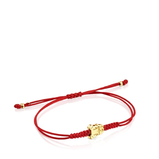 Chinese Horoscope Rat Bracelet in Gold and Red Cord | TOUS
