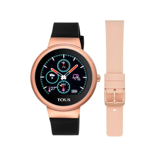 Rose IP Steel Rond Touch activity Watch with interchangeable Silicone strap