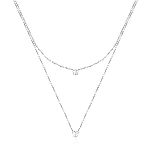 Silver Mini Icons flower-heart Necklaces set | TOUS