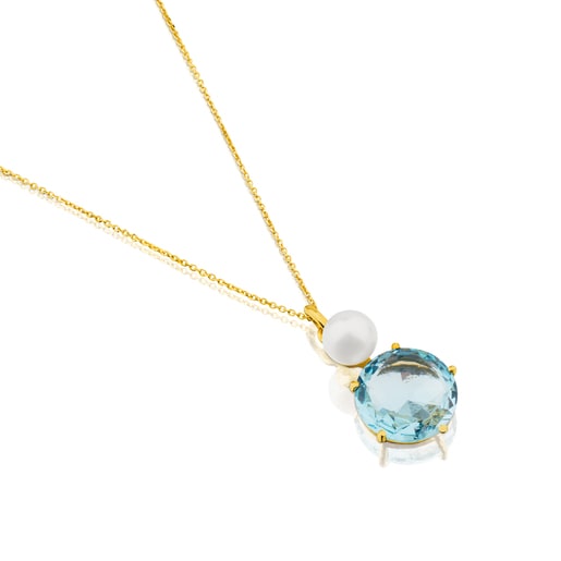 Gold Ivette Necklace with Topaz and Pearl