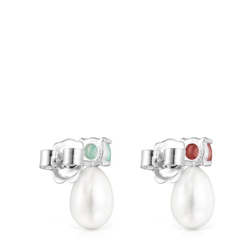 Falla Earrings in Silver with Pearl, Amazonite and Rhodochrosite