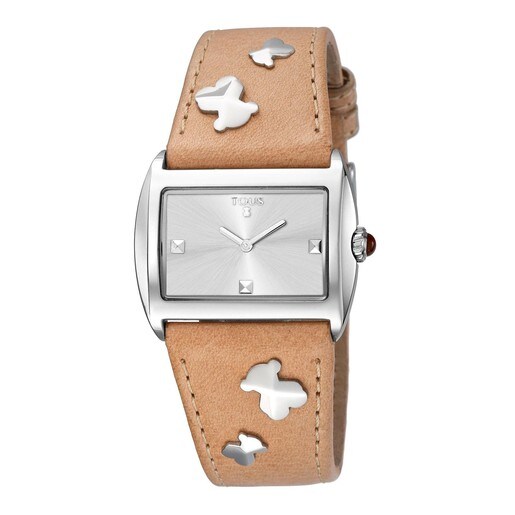 Steel Rocky Watch with camel colored Leather strap