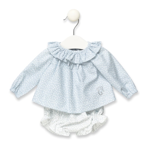 Drip blouse and nappy cover briefs set in Sky Blue