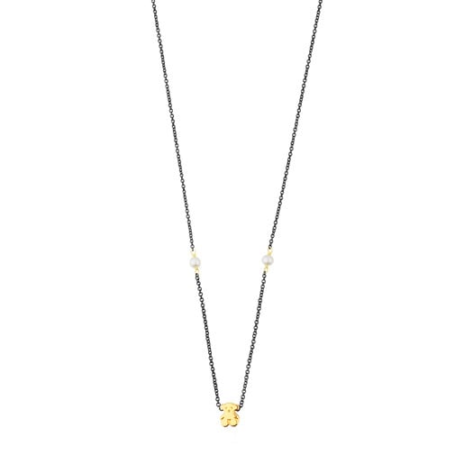 Oxidized Silver Gem Power Necklace with Gold and Pearls | TOUS