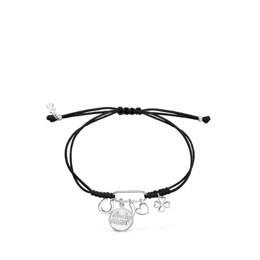 Silver TOUS Good Vibes Mama Bracelet with black Cord