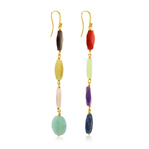 Aretes Terra con baño de oro 18 kt sobre plata con Gemas