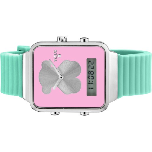 Digitale Uhr I-Bear aus Stahl mit grünem Silikonarmband