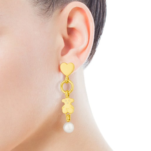 Gold Sweet Dolls Earrings with Diamond and Pearl