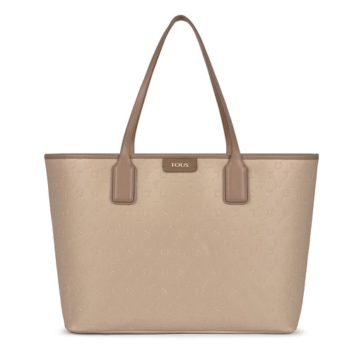 Large taupe colored Script Day Tote bag