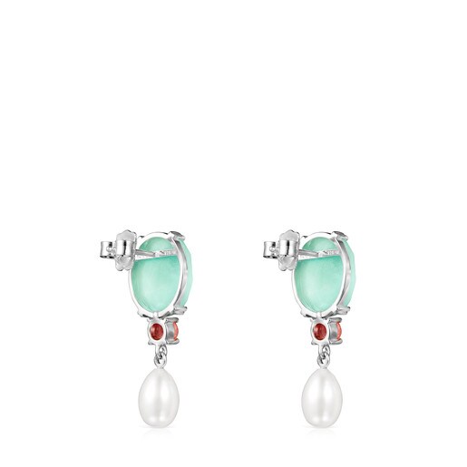 Short Falla Earrings in Silver with Gemstones