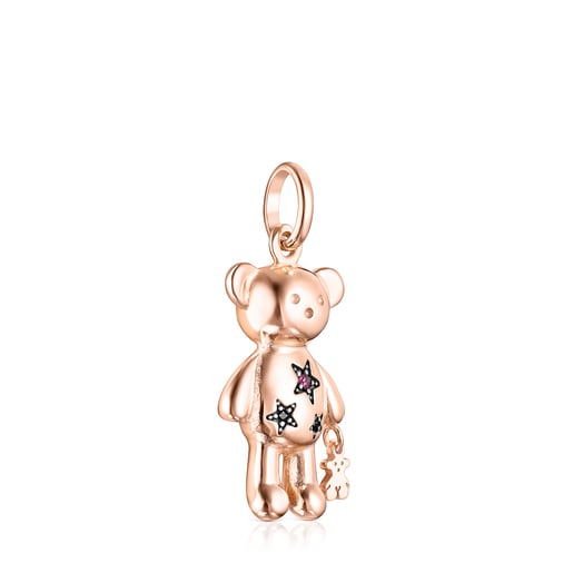 Dije Teddy Bear Stars con baño de oro rosa 18 kt sobre plata y gemas