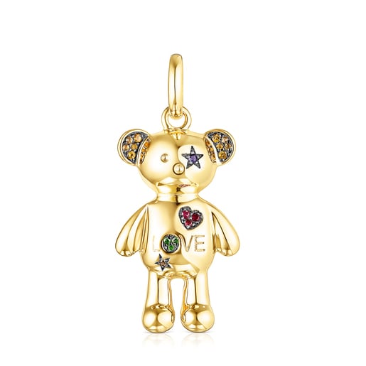 Silver Vermeil Teddy Bear Stars Pendant with Gemstones | TOUS