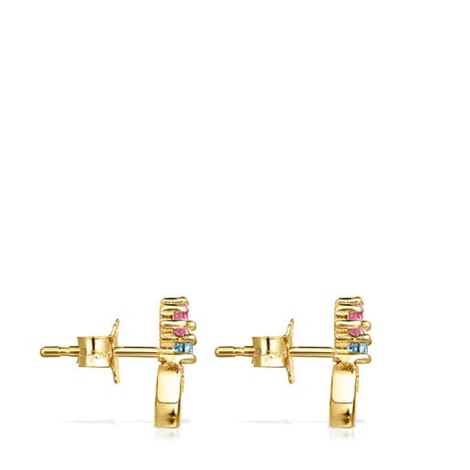 Gold Real Sisy heart Earrings with Gemstones