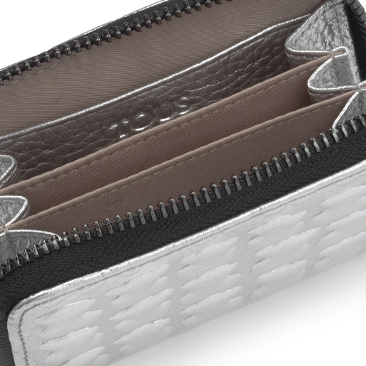 محفظة نقود Sherton متوسطة الحجم من الجلد باللون الفضي