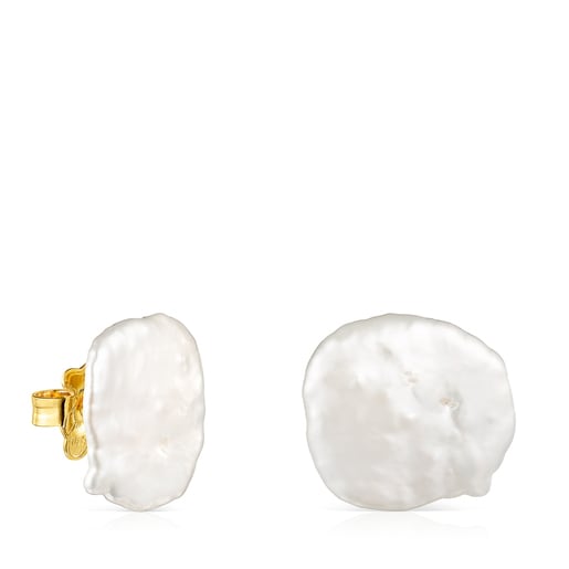 Small Silver Vermeil Nenufar petal Earrings with Pearl | TOUS