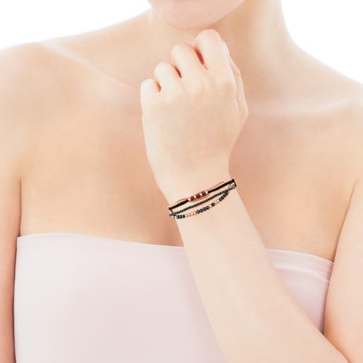 Armband Fil aus rosa Vermeil-Silber mit Hämatit und Rubin