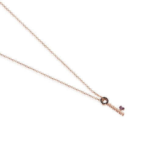 San Valentín key Necklace in Rose Silver Vermeil with Ruby and Spinel