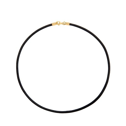 Cadena TOUS Chokers de cuero en color negro de 3mm con cierre de oro, 42cm.