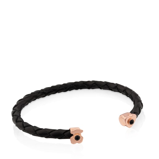 Rose Vermeil Silver Super Power Bracelet with black Leather and Onyx