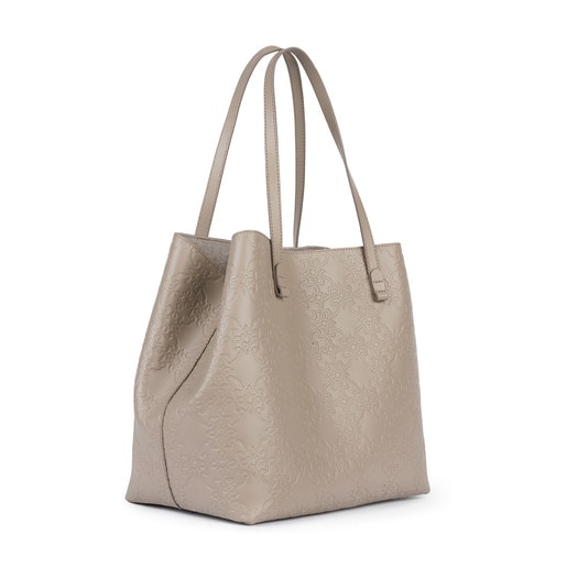 Large taupe colored Leather Mossaic Tote bag