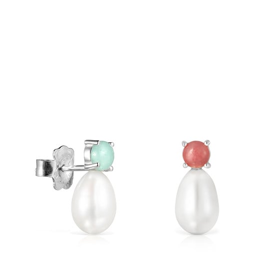 Falla Earrings in Silver with Pearl, Amazonite and Rhodochrosite