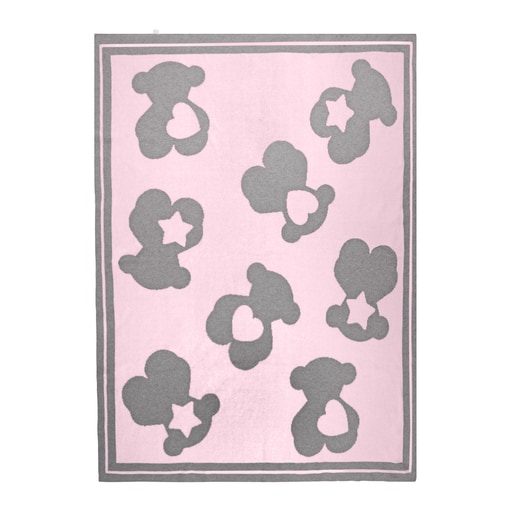 Jacquard blanket with reversible bears and motifs
