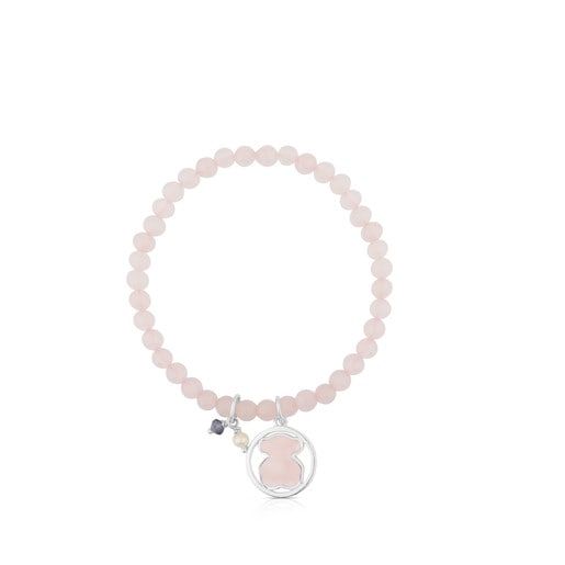 Bracciale in argento con quarzo rosa, iolite e perla coltivata Camille