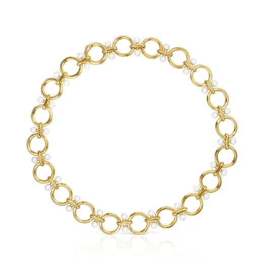 Halskette Hold-Ringe aus Vermeil-Silber mit Perlen