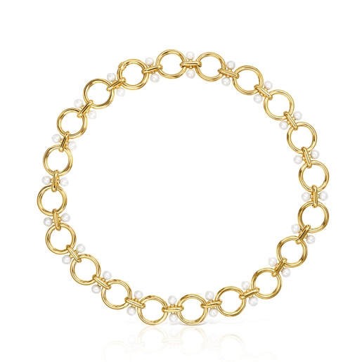 Silver Vermeil Hold rings Necklace with Pearls TOUS