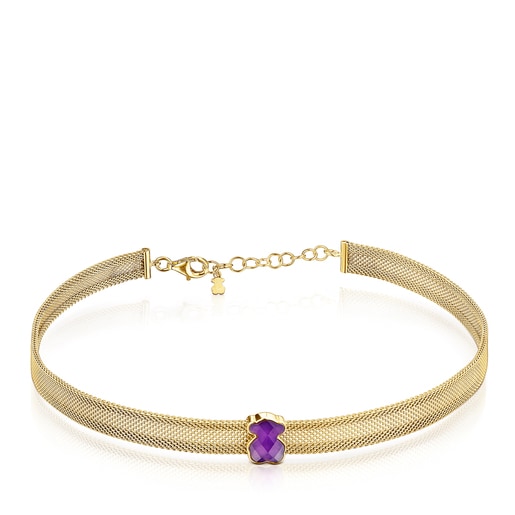 Gold-colored IP Steel Mesh Collar Necklace with Amethyst | TOUS