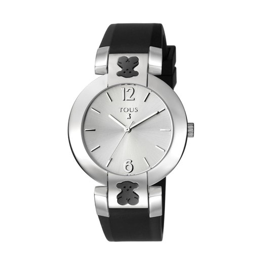Steel Plate Round Watch with black Silicone strap