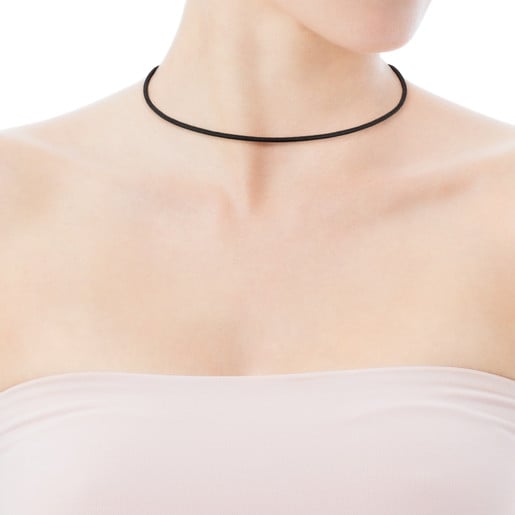 45 cm black 2 mm Leather TOUS Chokers Choker with Gold Clasp.