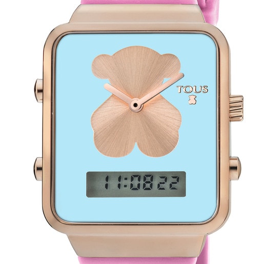 Ρολόι digital I-Bear από ατσάλι με επιμετάλλωση σε ροζ χρώμα με ροζ λουράκι από σιλικόνη