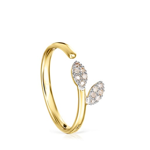 Gold Real Mix Leaf Ring with Diamonds