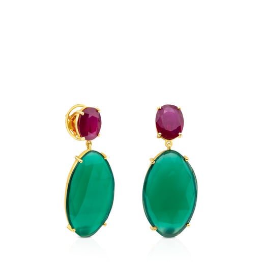 ATELIER Best Sellers Earrings in Gold with Ruby glass filled and treated chalcedony
