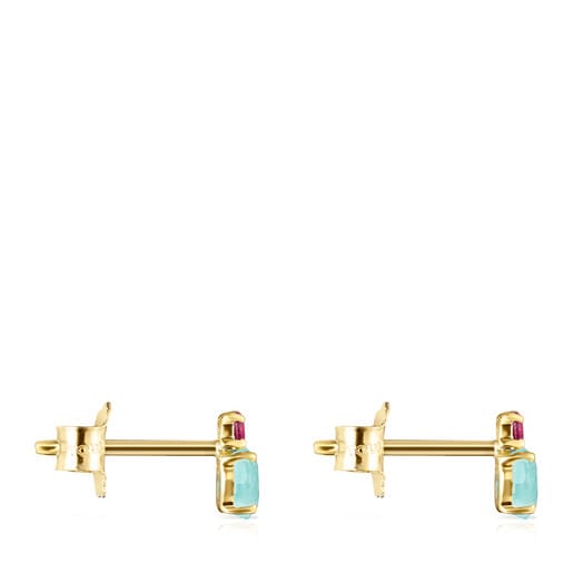 Mini Ivette Earrings in Gold with Amazonite and Ruby