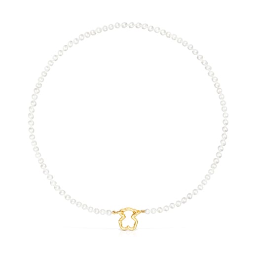 Gold Hold Bear Necklace with Pearls | TOUS