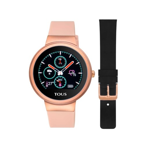 Rose IP Steel Rond Touch activity Watch with interchangeable Silicone strap