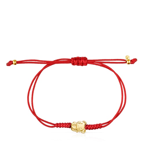 Armband Chinese Horoscope Rat aus Gold mit roter Kordel