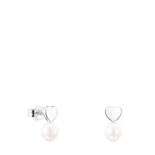 Silver Puppies heart Earrings with Pearl | TOUS