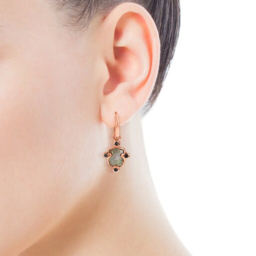 Rose Vermeil Silver Color Power Earrings with Labradorite and Sapphires