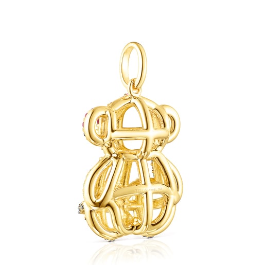 Pendente grande con placcatura in oro 18 kt su argento e gemme Costura