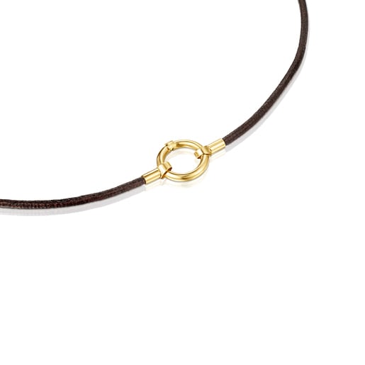 Gold and brown Leather Hold Necklace
