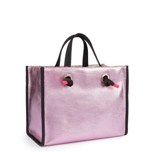 ミディアム、ピンクのAmayaツイードショッピングバッグ
