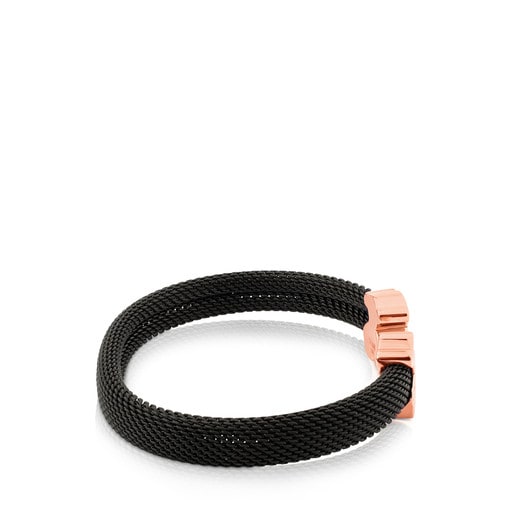 Armband Mesh aus schwarzem IP-Stahl und rosa Vermeil-Silber.