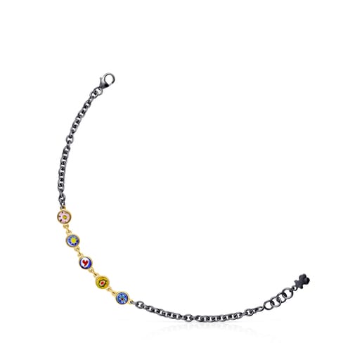 TOUS Minifiore Bracelet in Silver Vermeil, Dark Silver and Murano Glass five motifs