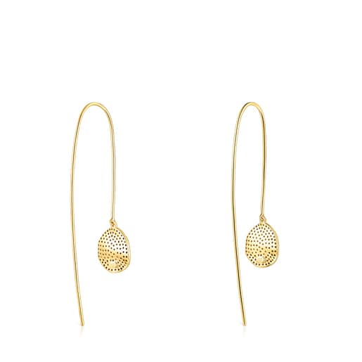 Long Silver Vermeil Nenufar Earrings with Diamonds