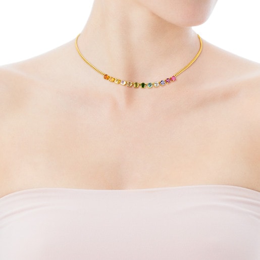 Gold Mix Color Necklace with Gemstones