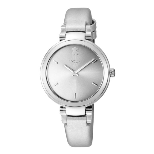 Steel Julie Watch with white Leather strap